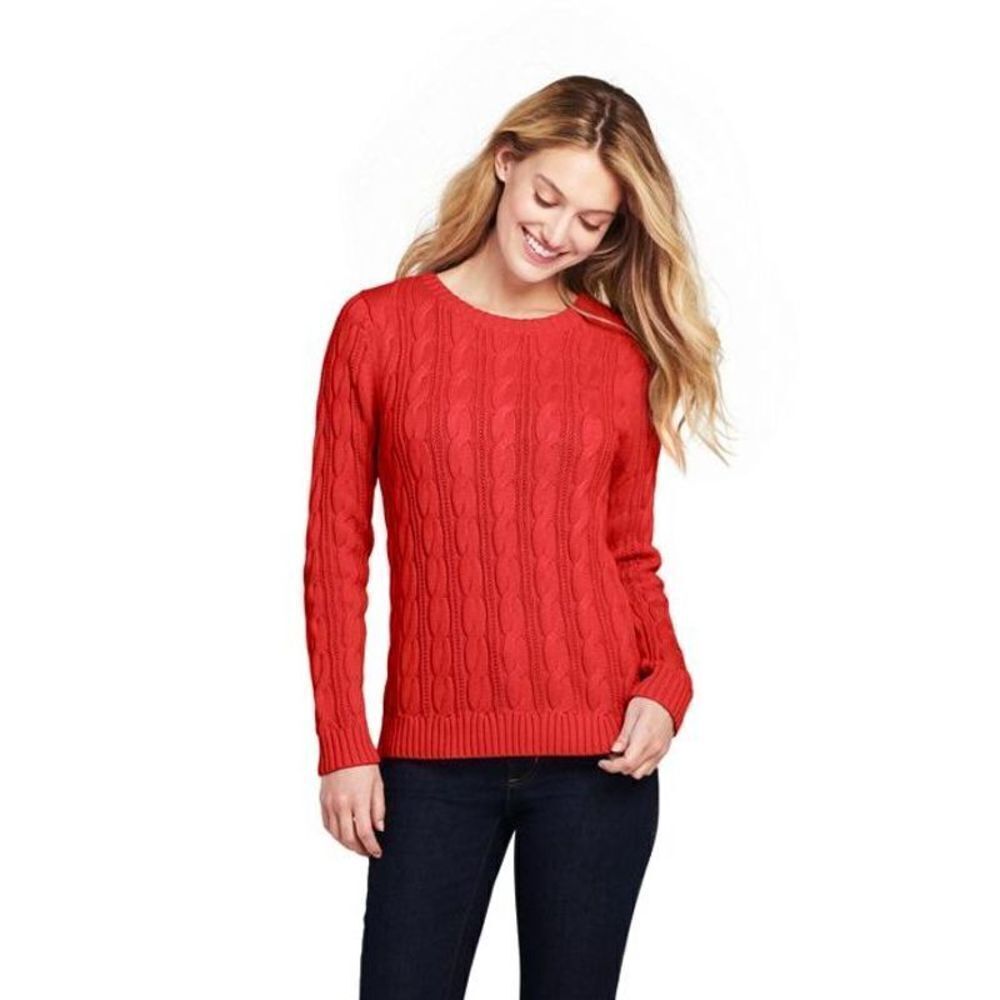 Lands' End Red Cable Knit Crewneck Sweater XL